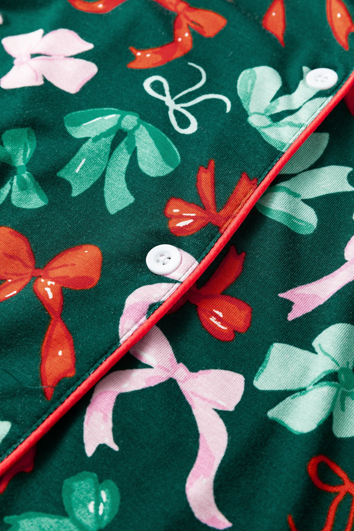 Green Festive Bow Print Long Sleeve Shirt and Pajama Short Set — image 11