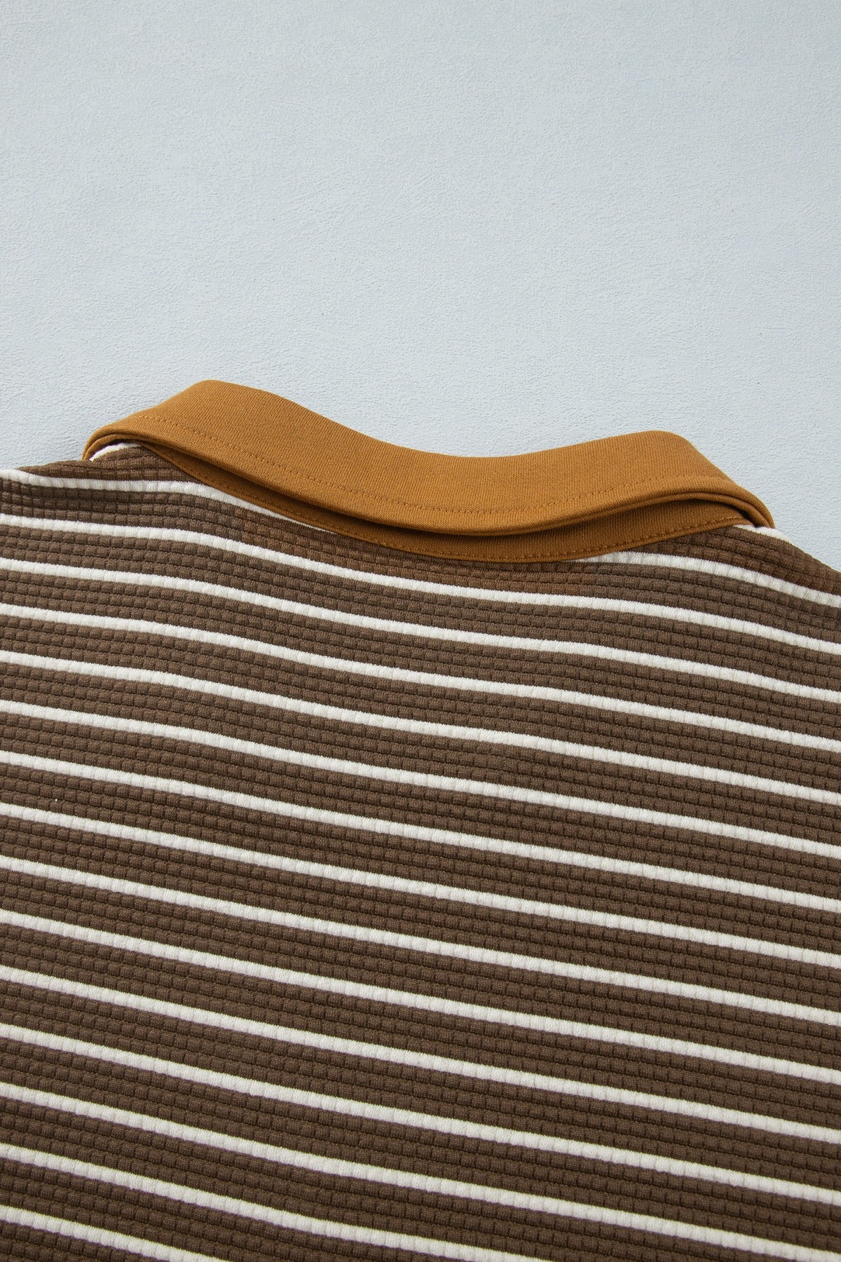 Brown Stripe Collar V Neck Color Block Pullover Top — image 11