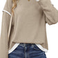 Light Pink Contrast Color Trim Knit Drop Shoulder Loose Top — image 11