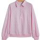 Pink Polka Dot Print Metal Button Collar Casual Pullover Sweatshirt — image 11