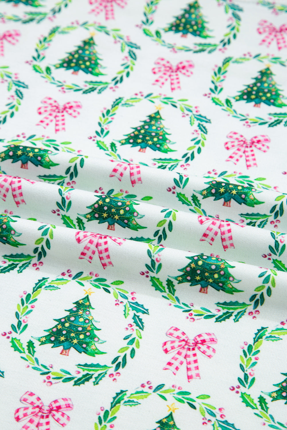 Green Bow Christmas Tree Print Contrast Striped Banding 2pcs Lounge Set — image 11