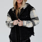 Black Plaid Sleeve Frayed Hem Hooded Denim Jacket — image 11