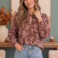 Cozy Blooms Floral Tie Neck Blouse