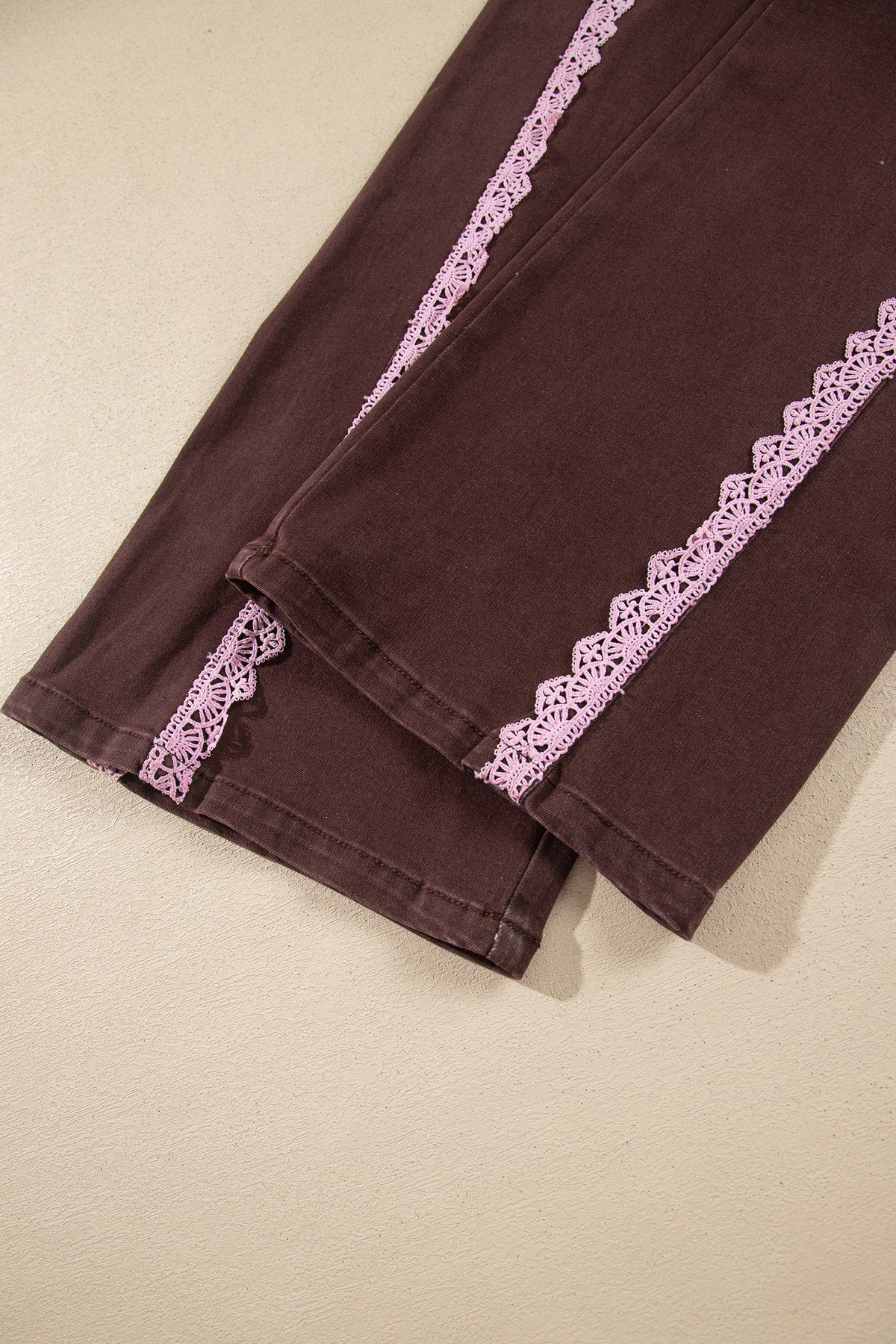Coffee Lace Trim Casual Full-Length Regular Fit Jeans — image 11