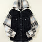 Black Plaid Sleeve Frayed Hem Hooded Denim Jacket — image 12