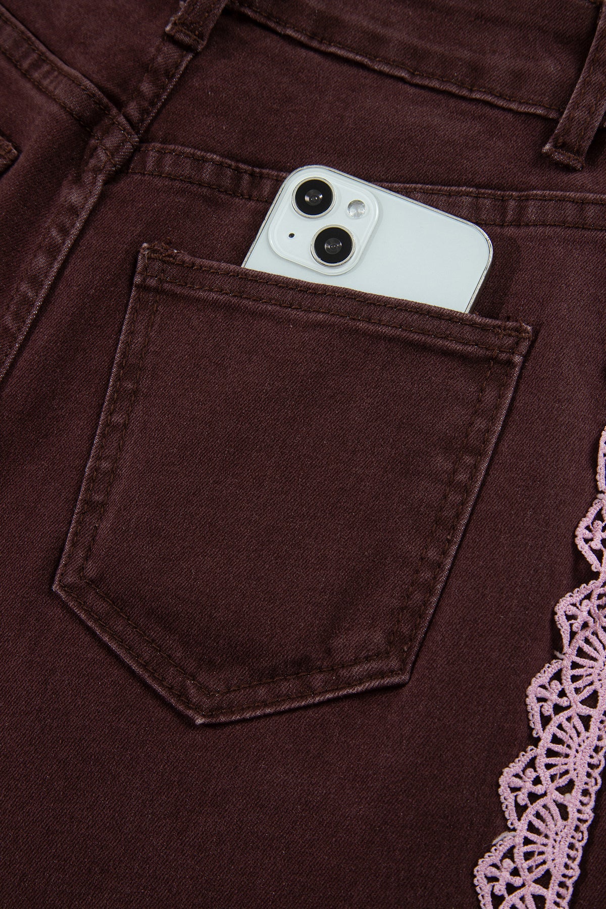 Coffee Lace Trim Casual Full-Length Regular Fit Jeans — image 12