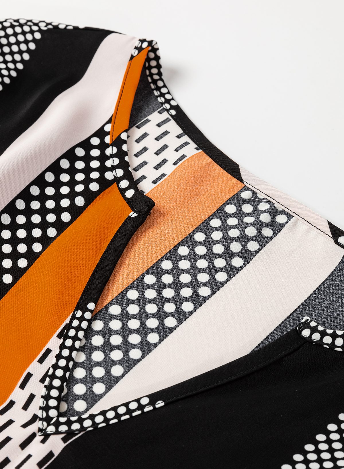 Orange Geo Print Colorblock Notched V Neck Blouse — image 12