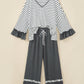 Stripe V-Neck Ruffle Contrast Sleeve Top + Drawstring Pants Set — image 12