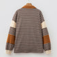 Brown Stripe Collar V Neck Color Block Pullover Top — image 12
