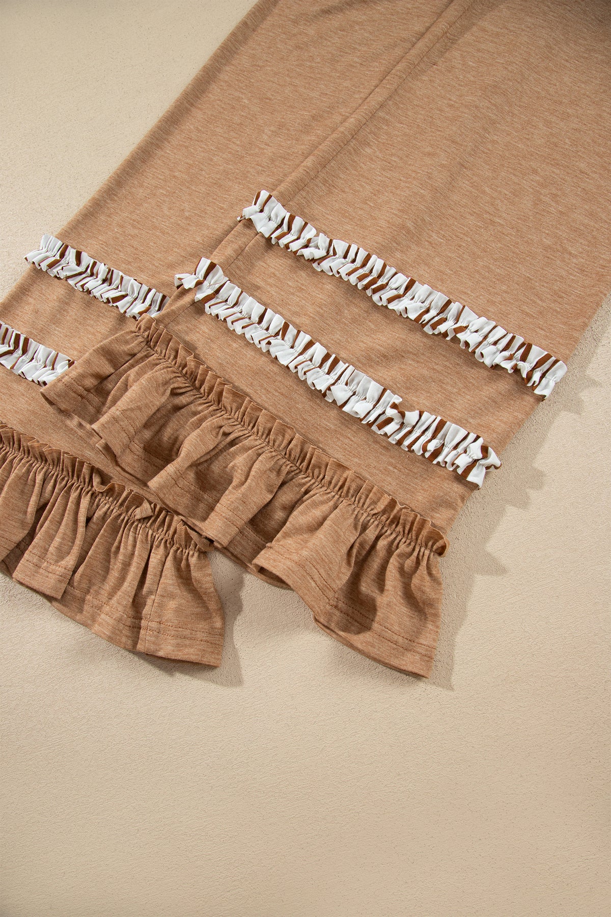Stripe V-Neck Ruffle Contrast Sleeve Top + Drawstring Pants Set — image 12