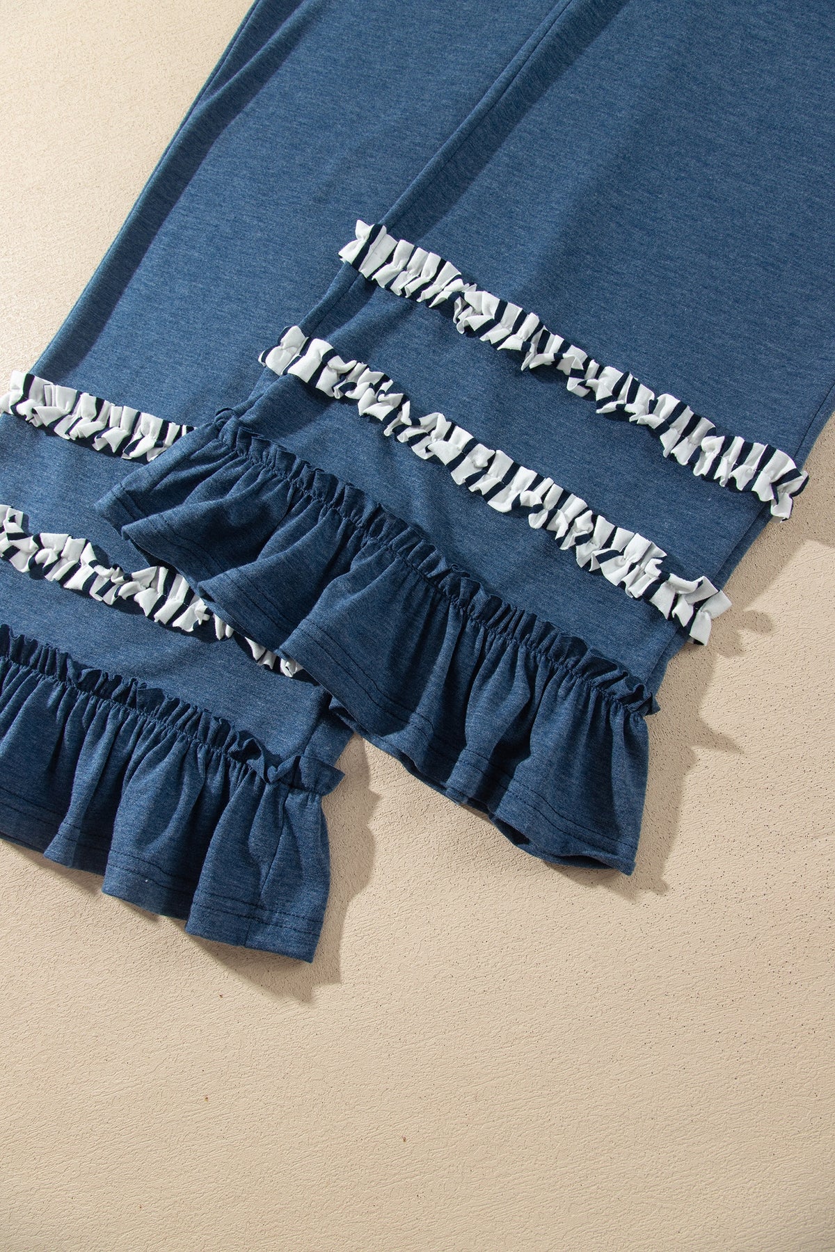 Stripe V-Neck Ruffle Contrast Sleeve Top + Drawstring Pants Set — image 12