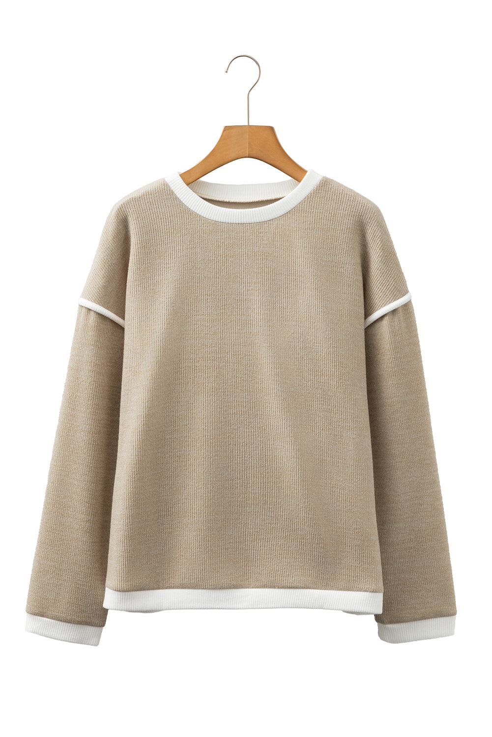 Light Pink Contrast Color Trim Knit Drop Shoulder Loose Top — image 12