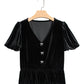 Black V Neck Bow Decorations Peplum Hem Shift Silhouette Short Sleeve Blouse — image 12