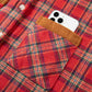 Red Plaid Color Block Collared Button Shacket — image 12