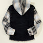 Black Plaid Sleeve Frayed Hem Hooded Denim Jacket — image 13