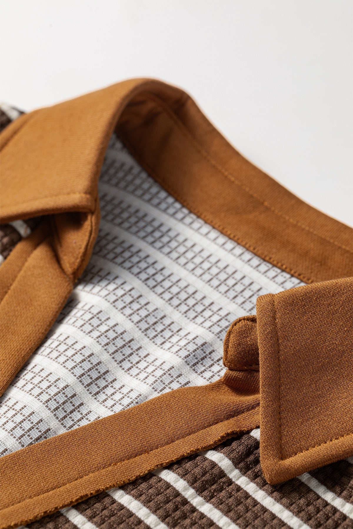 Brown Stripe Collar V Neck Color Block Pullover Top — image 13