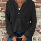 Waffle Knit Long Sleeve Drawstring Hooded Top