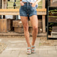 Dark Wash Tummy Control Destroy Release Hem Shorts - Judy Blue