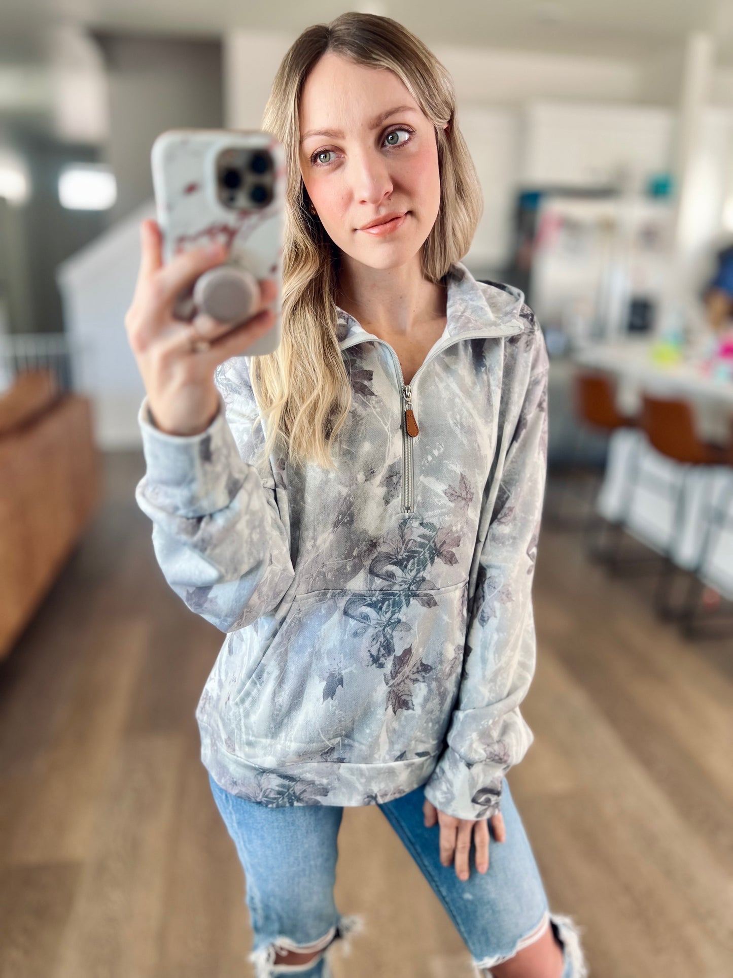 Storm Grey Camo 1/4 Zip Hoodie