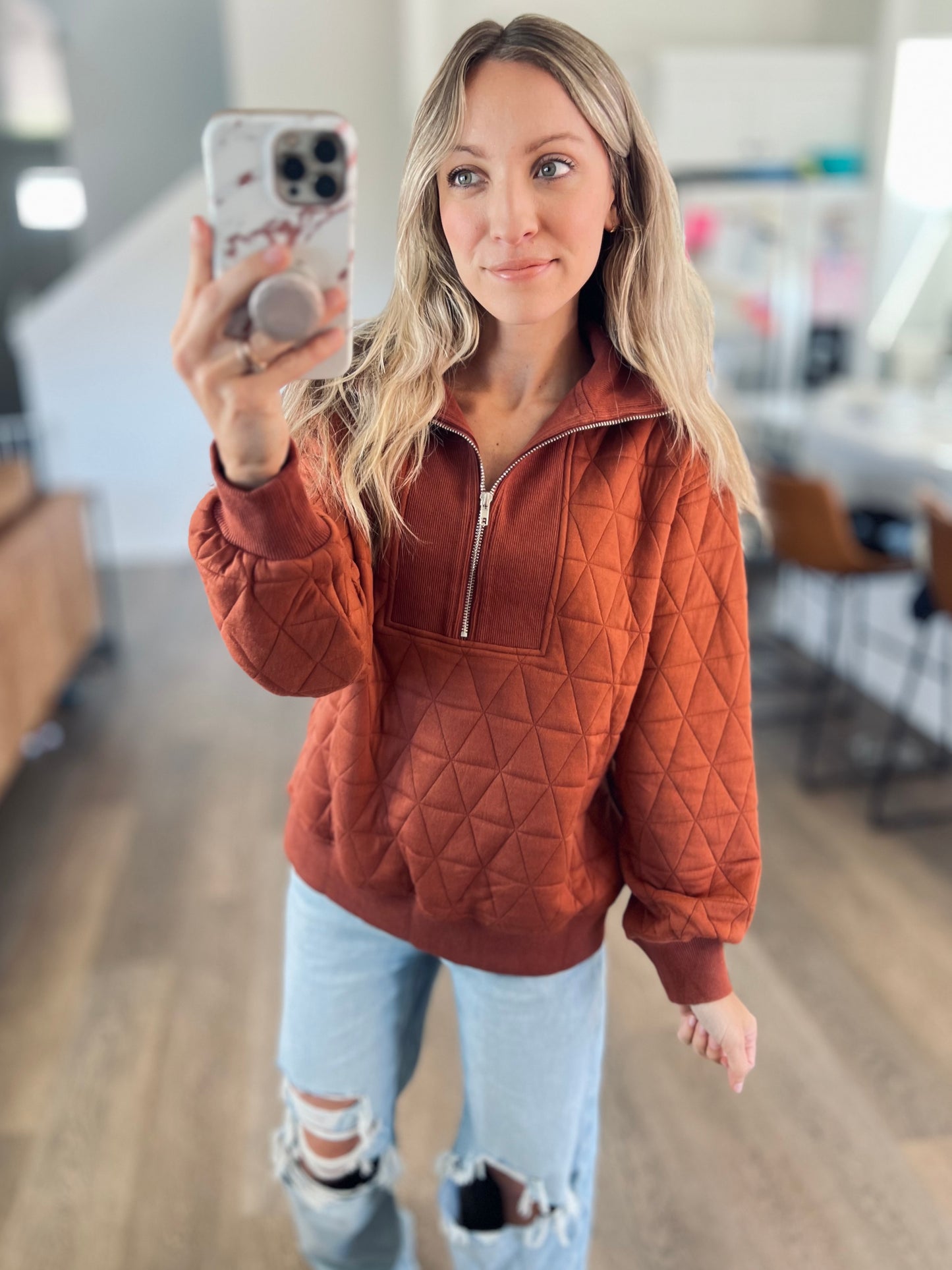 Deep Camel Quilted Pullover