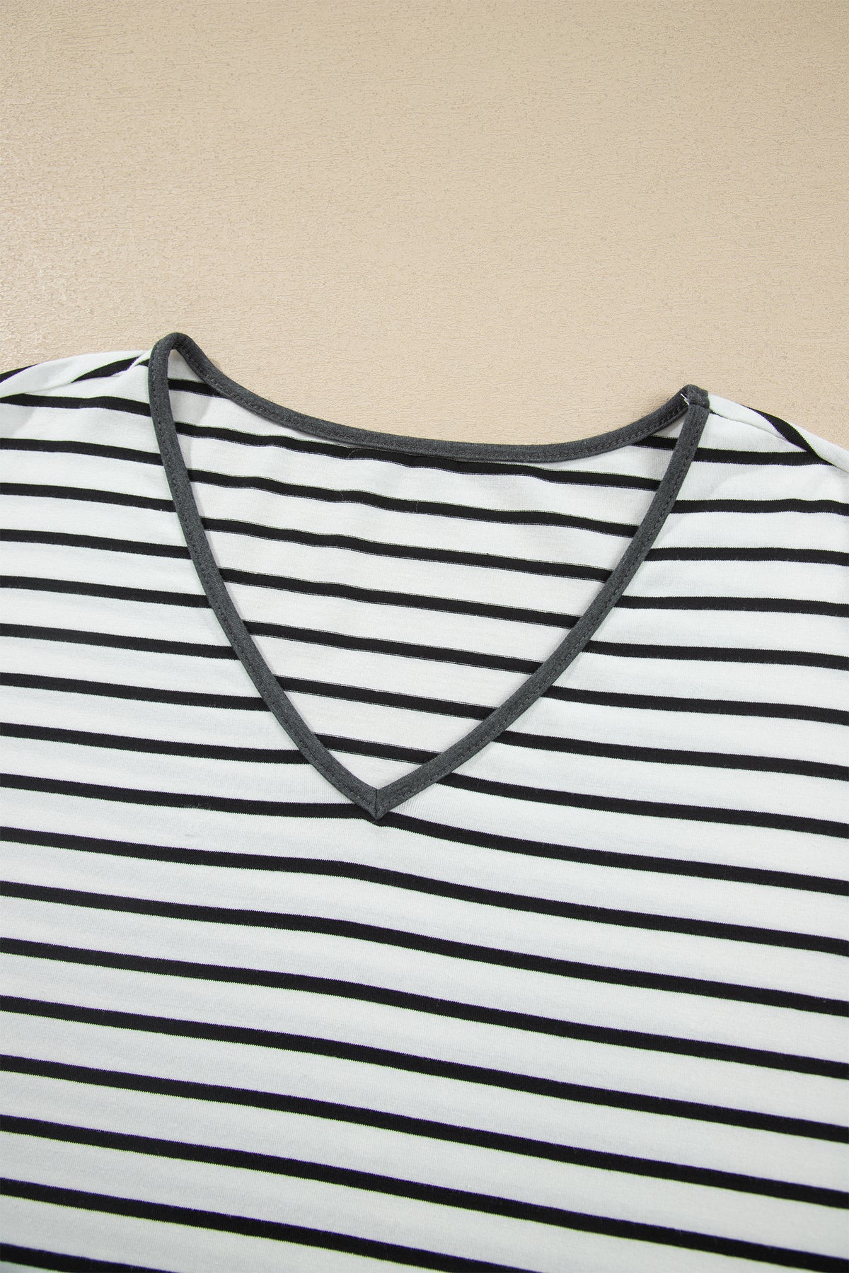 Stripe V-Neck Ruffle Contrast Sleeve Top + Drawstring Pants Set — image 14