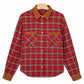 Red Plaid Color Block Collared Button Shacket — image 14