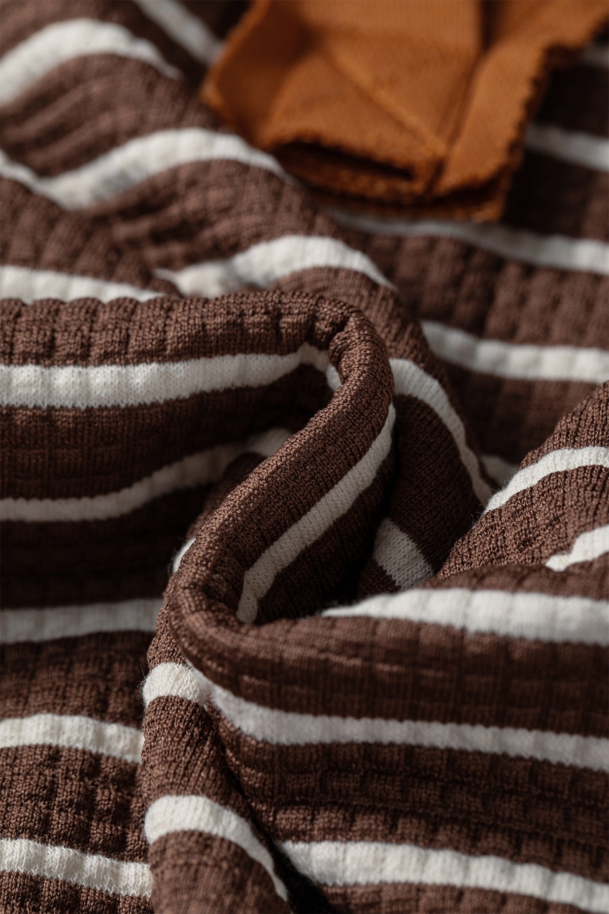Brown Stripe Collar V Neck Color Block Pullover Top — image 15