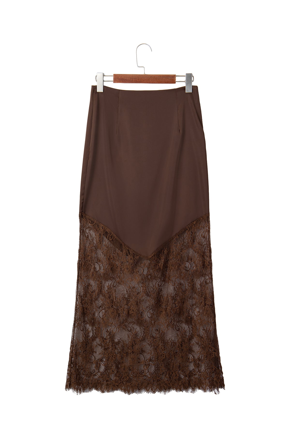 PREORDER // Dark Brown Lace Patchwork Hem Long Skirt // ETA November — image 15