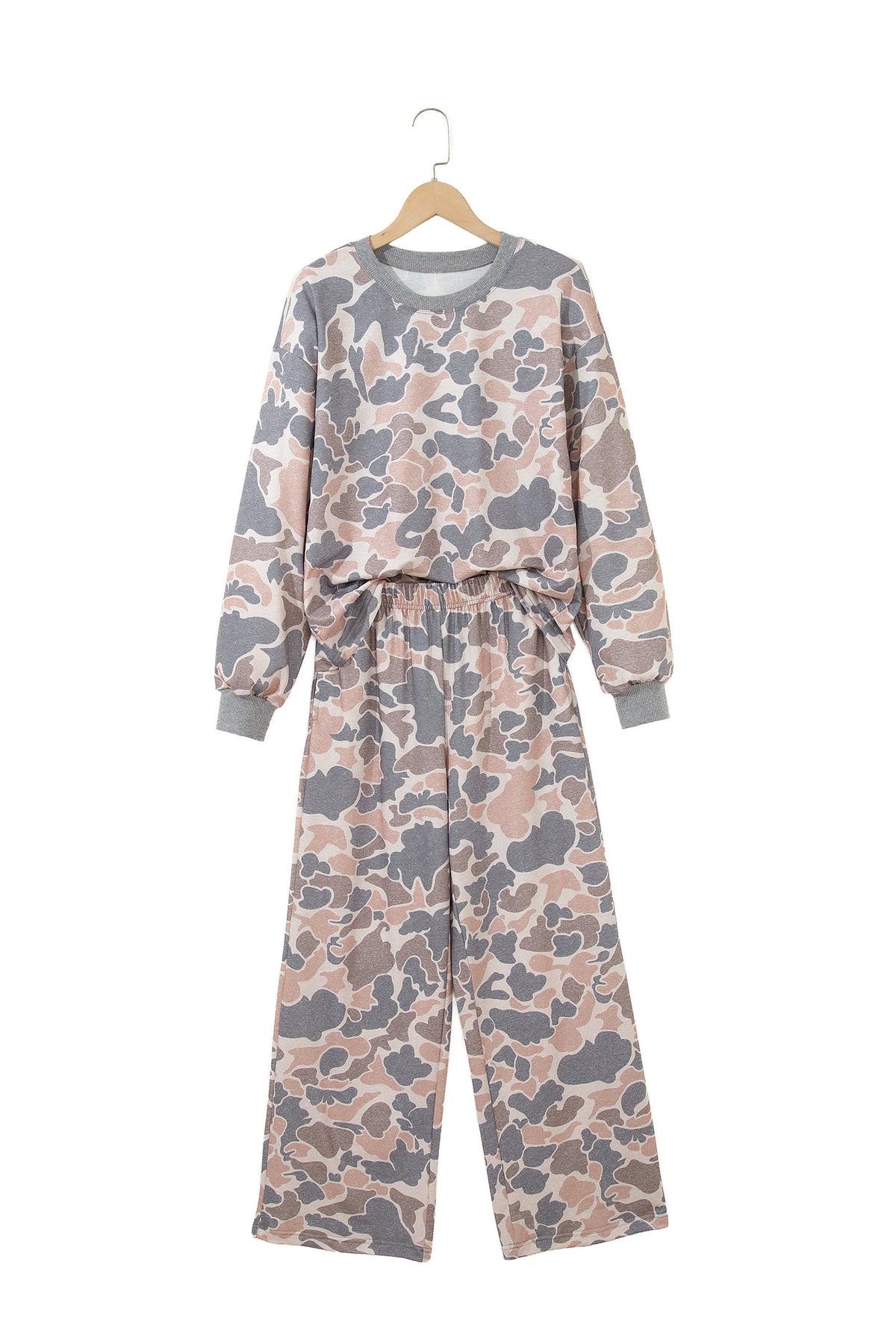 Multicolor Camouflage Print Long Sleeve Top Loose Two-Piece Pant Set — image 15