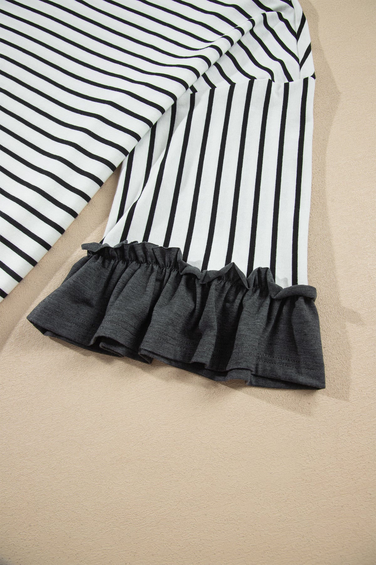 Stripe V-Neck Ruffle Contrast Sleeve Top + Drawstring Pants Set — image 15