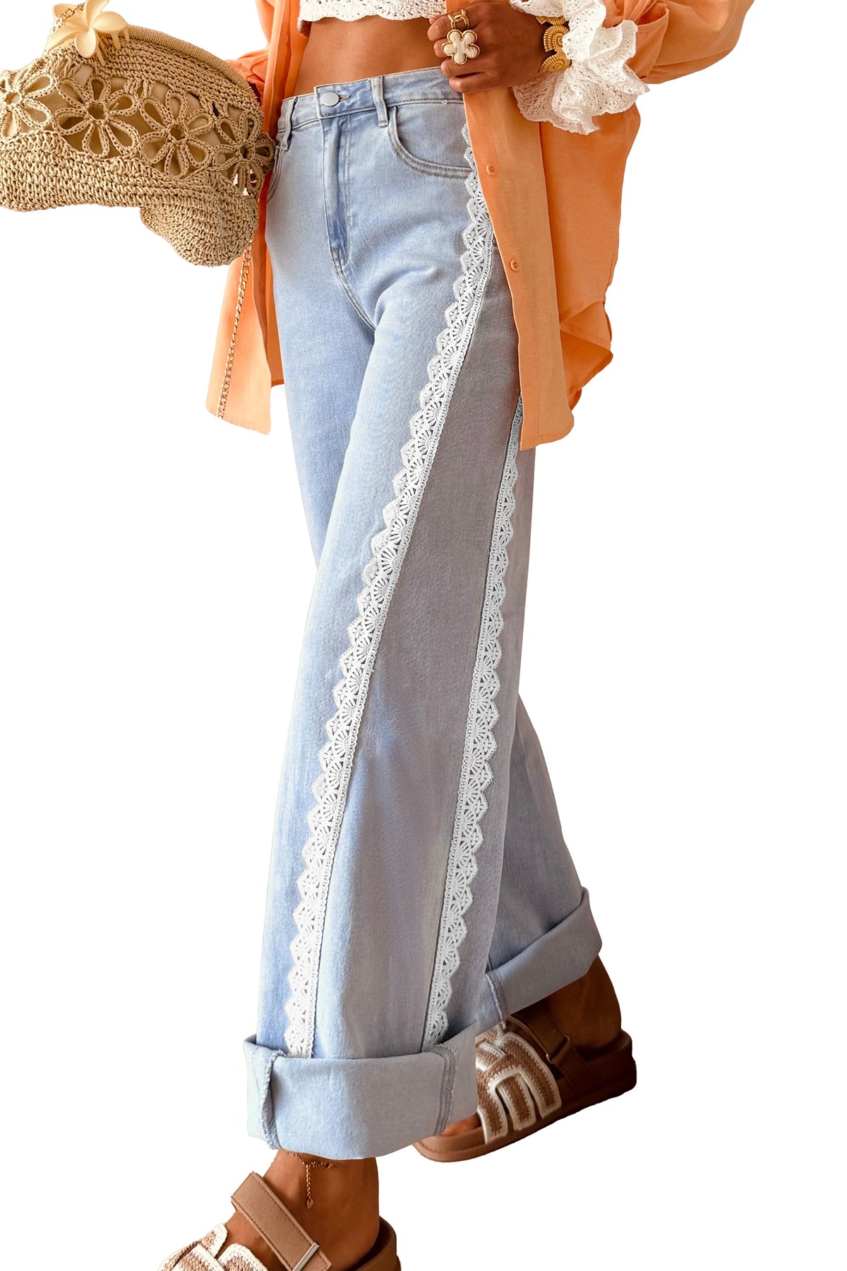Beau Blue Lace Trim Casual Full-Length Regular Fit Jeans — image 17