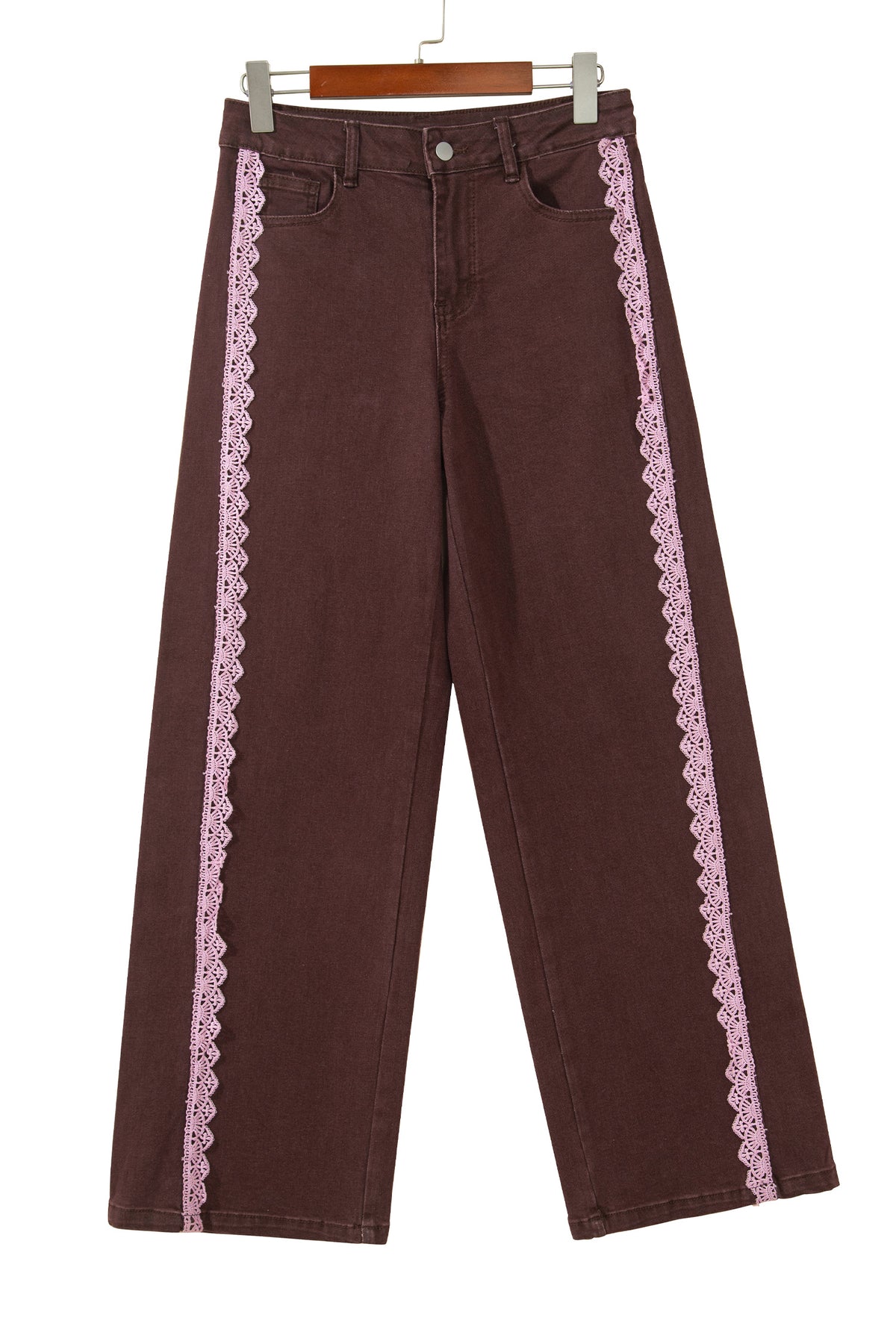 Coffee Lace Trim Casual Full-Length Regular Fit Jeans — image 18