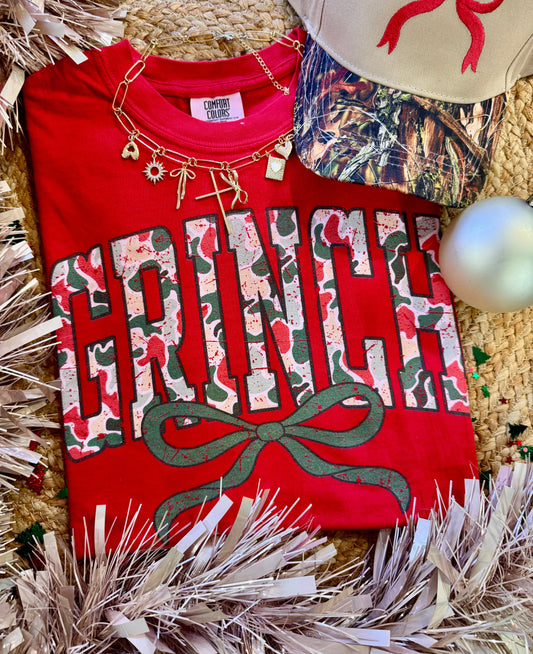 Grinch Camo Bow Tee or Long Sleeve