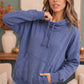 Hide and Seek Washed Cowl Neck Pullover in Blue