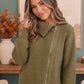 On Set Zip-Up Ribbed Sweater Jacket in Olive