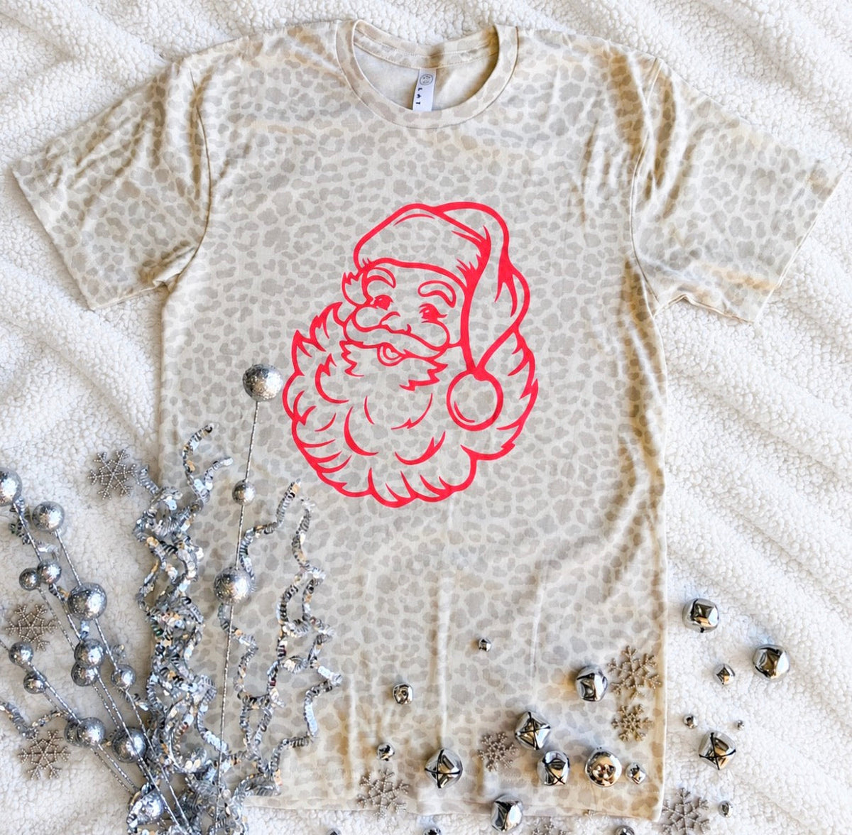 Preorder: Pink Santa Leopard Tee — image 1