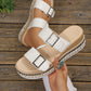 White Metallic Textured Wedge Platform Sandals