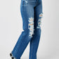 Mid Rise Distressed Raw Hem Dad Jeans - Judy Blue