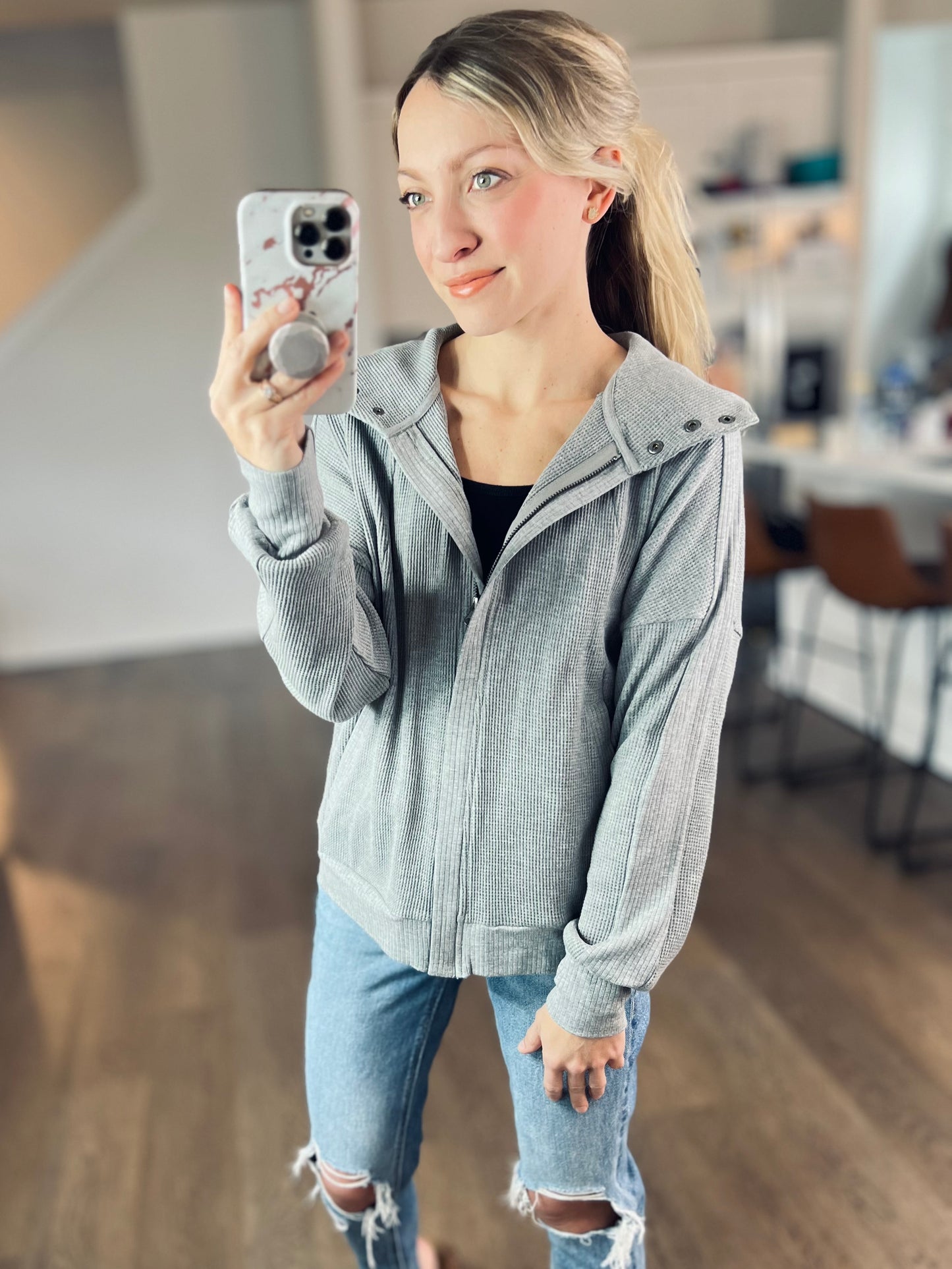 Cameron Full Zip Waffle Hoodie