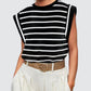 Striped Round Neck Cap Sleeve Top