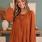 Sipping Apple Cider Tie Neck Blouse