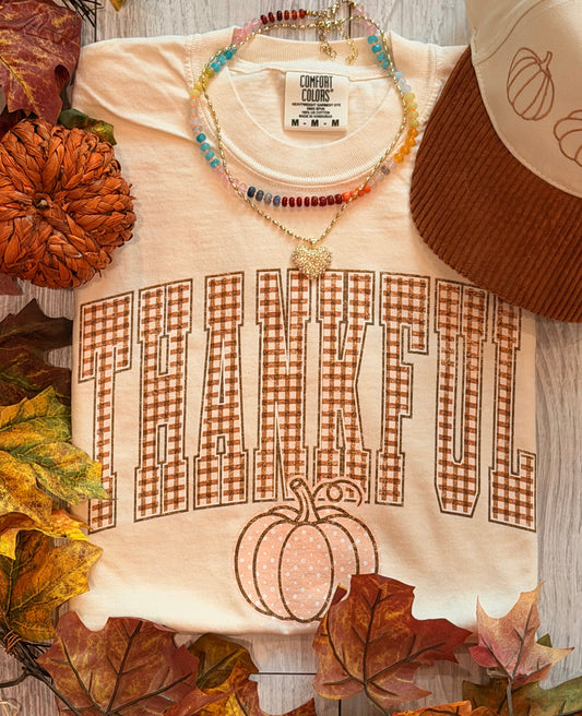 Thankful Gingham Pumpkin Tee / Long Sleeve // Ships Free in 1-2 Weeks