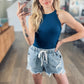 Skinny Rib Grecian Neck Built in Bra Tank