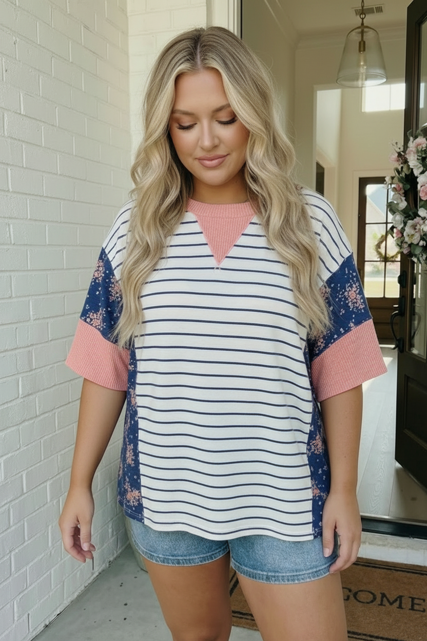Stripe and Floral Mixed Top