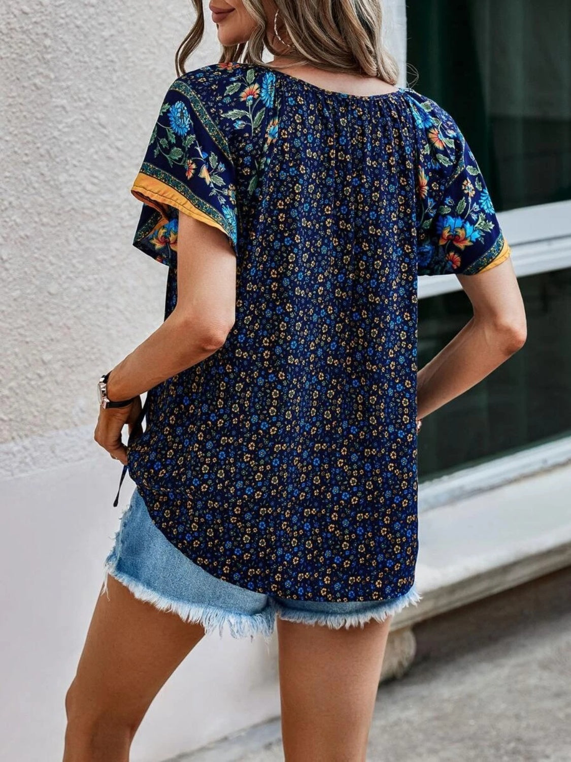 Zen Printed Tie Neck Blouse