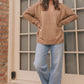 Cozy Caramel V-Neck Sweater with Crochet Sleeves