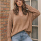 Cozy Caramel V-Neck Sweater with Crochet Sleeves