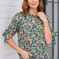 Teal Floral Tie Sleeve Blouse