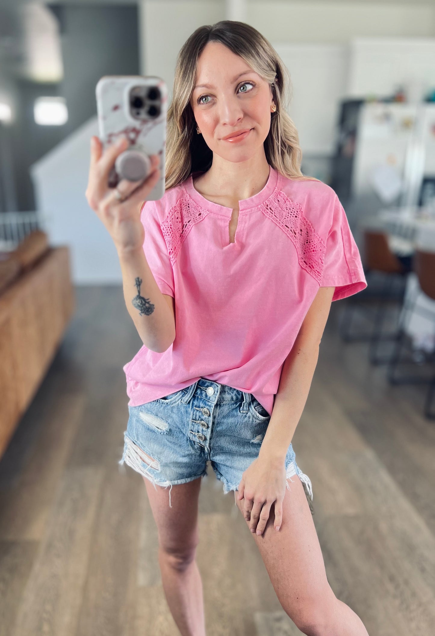 Throwback Lace Detail Top in Pink