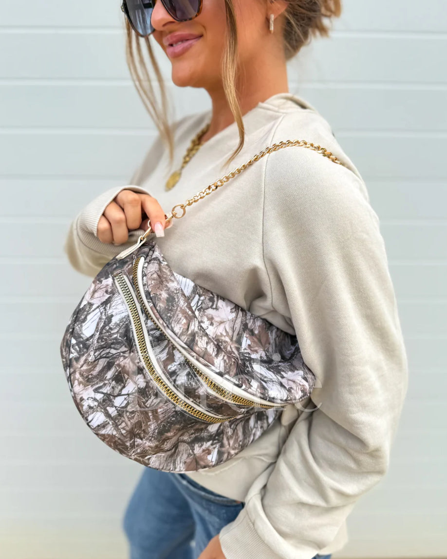 PREORDER: Double Zipper Crossbody Bag in Dark Camo // eta 3-4 weeks